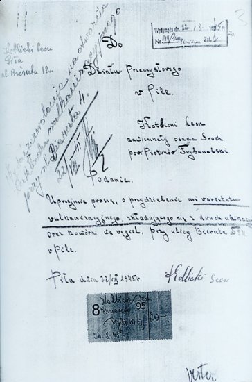 Wniosek Leona Kotlickiego o otwarcie zakładu — 1945 rok
